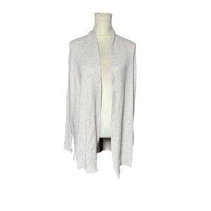 Melanie K Open Front Rib Knit Cardigan Sweater Beige Neutral Lightweight READ